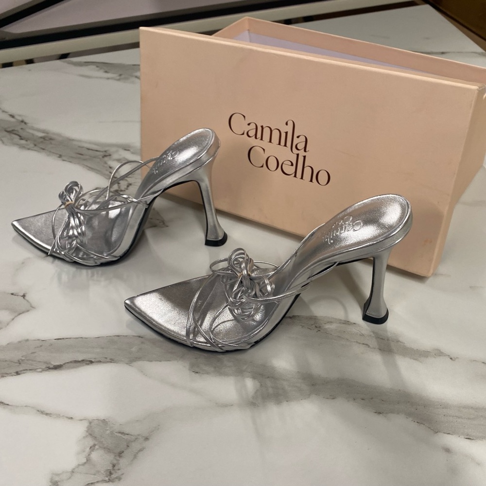 Camila Coelho Jolie Heel in Metallic Silver